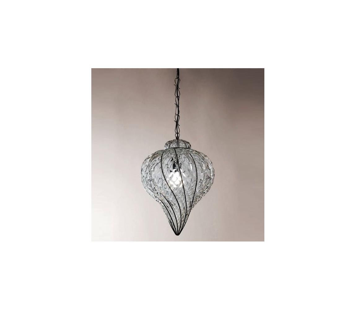 SIRU SIRU - Lustr na řetězu GOCCIA 1xE27/60W/230V pr. 25 cm čirá/hnědá benátské sklo