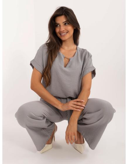 Dámský komplet s širokými kalhotami šedý