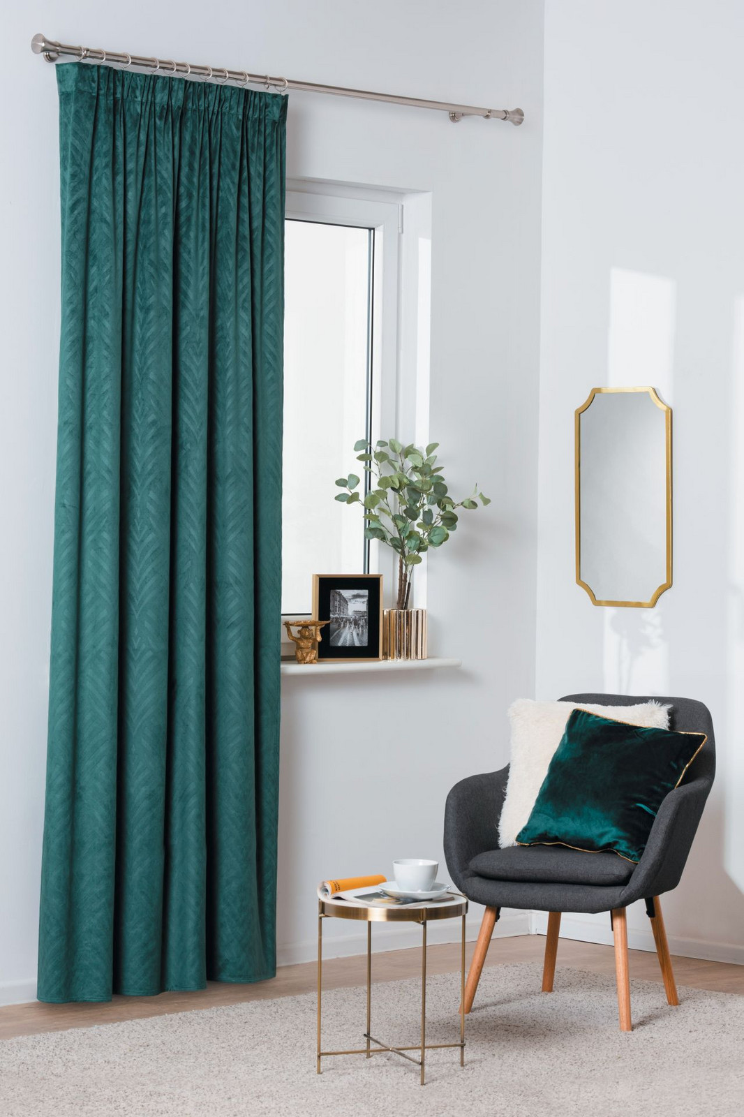 Dekorační široký velvet závěs s řasící páskou ERTE zelená 200x245 cm nebo 200x260 cm (cena za 1 kus) MyBestHome Rozměr: 200x245 cm