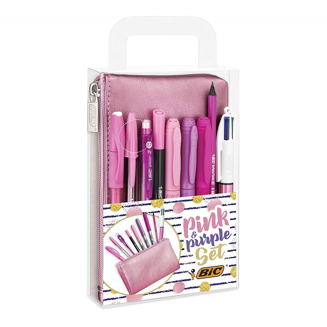 Bic, 964280, Pink & Purple Set, sada psacích potřeb s pouzdrem, 10 ks