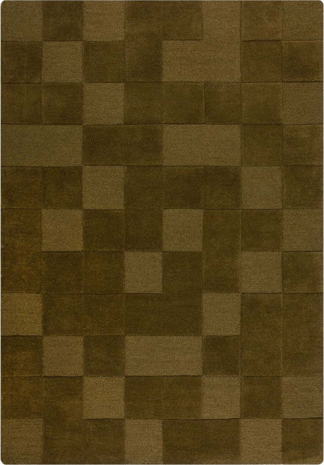 Khaki ručně tkaný vlněný koberec 200x290 cm Checkerboard – Flair Rugs