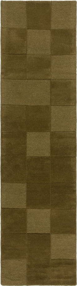 Khaki ručně tkaný vlněný běhoun 60x230 cm Checkerboard – Flair Rugs