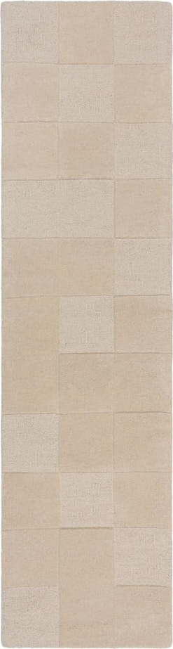 Béžový ručně tkaný vlněný běhoun 60x230 cm Checkerboard – Flair Rugs