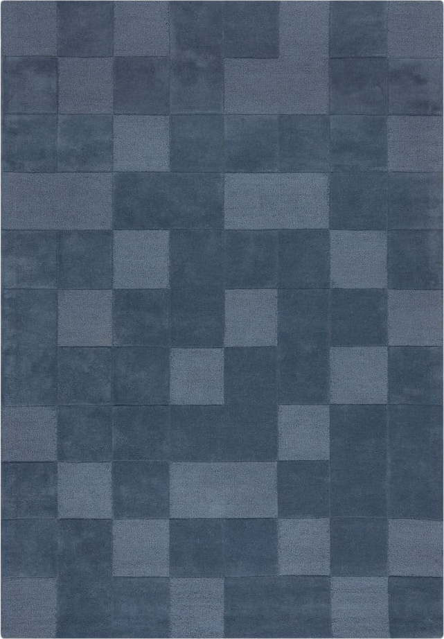 Tmavě modrý ručně tkaný vlněný koberec 160x230 cm Checkerboard – Flair Rugs