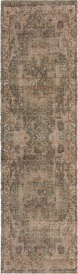 Khaki ručně tkaný běhoun s příměsí juty 60x230 cm Selena Jute Traditional – Flair Rugs