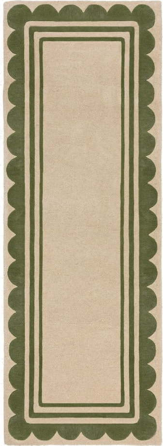 Ručně tkaný vlněný běhoun v zeleno-přírodní barvě 80x230 cm Lois Scallop – Flair Rugs