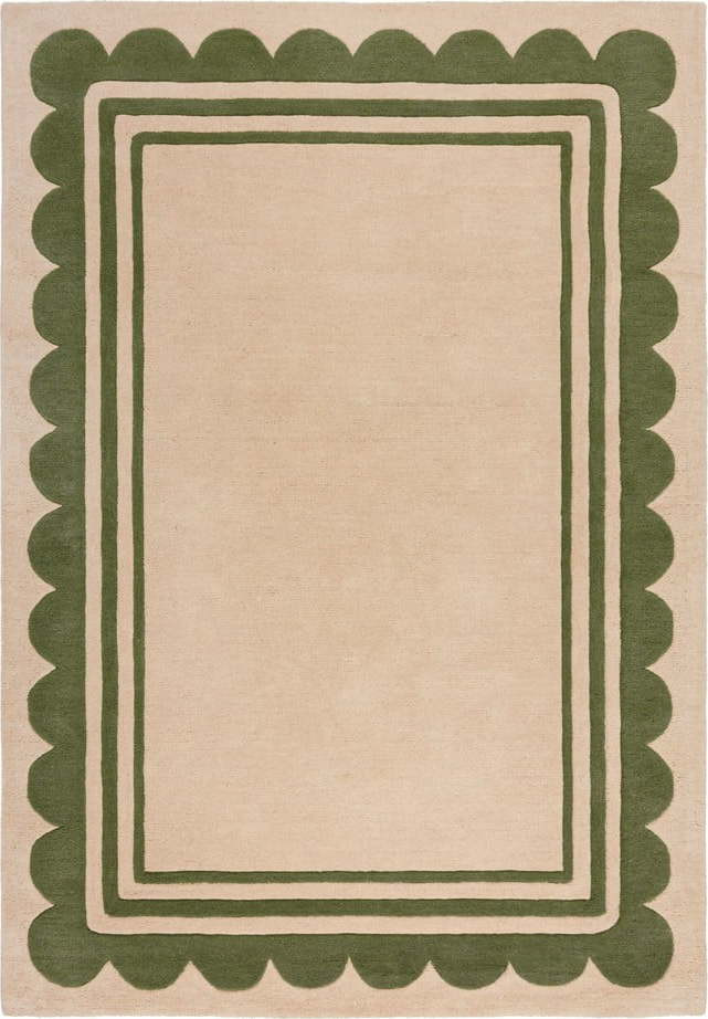 Ručně tkaný vlněný koberec v zeleno-přírodní barvě 160x230 cm Lois Scallop – Flair Rugs