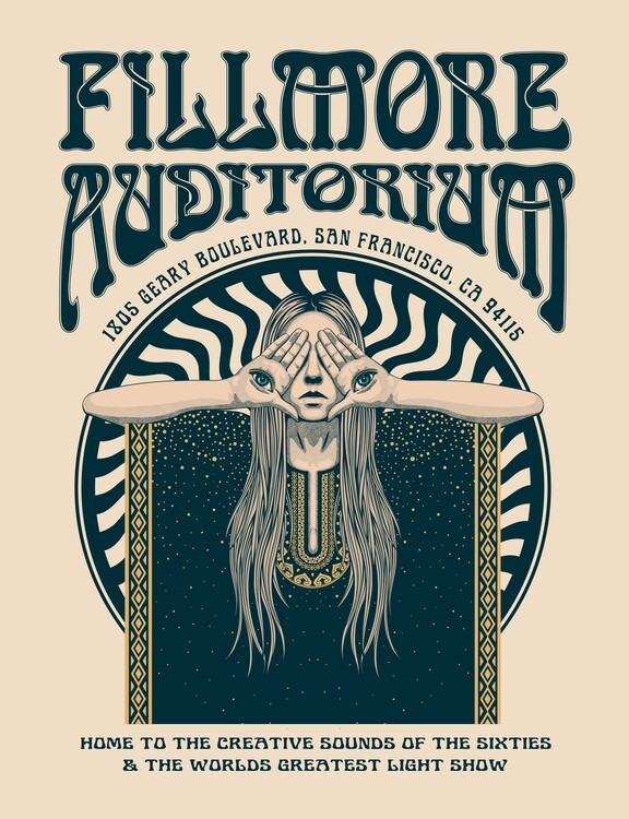 Retrodrome Ilustrace Fillmore Auditorium Psychedelic, Retrodrome, 30 × 40 cm