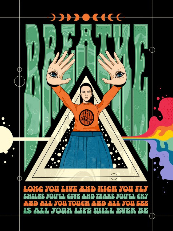 Retrodrome Ilustrace Breathe Lyrics Psychedelic, Retrodrome, 30 × 40 cm