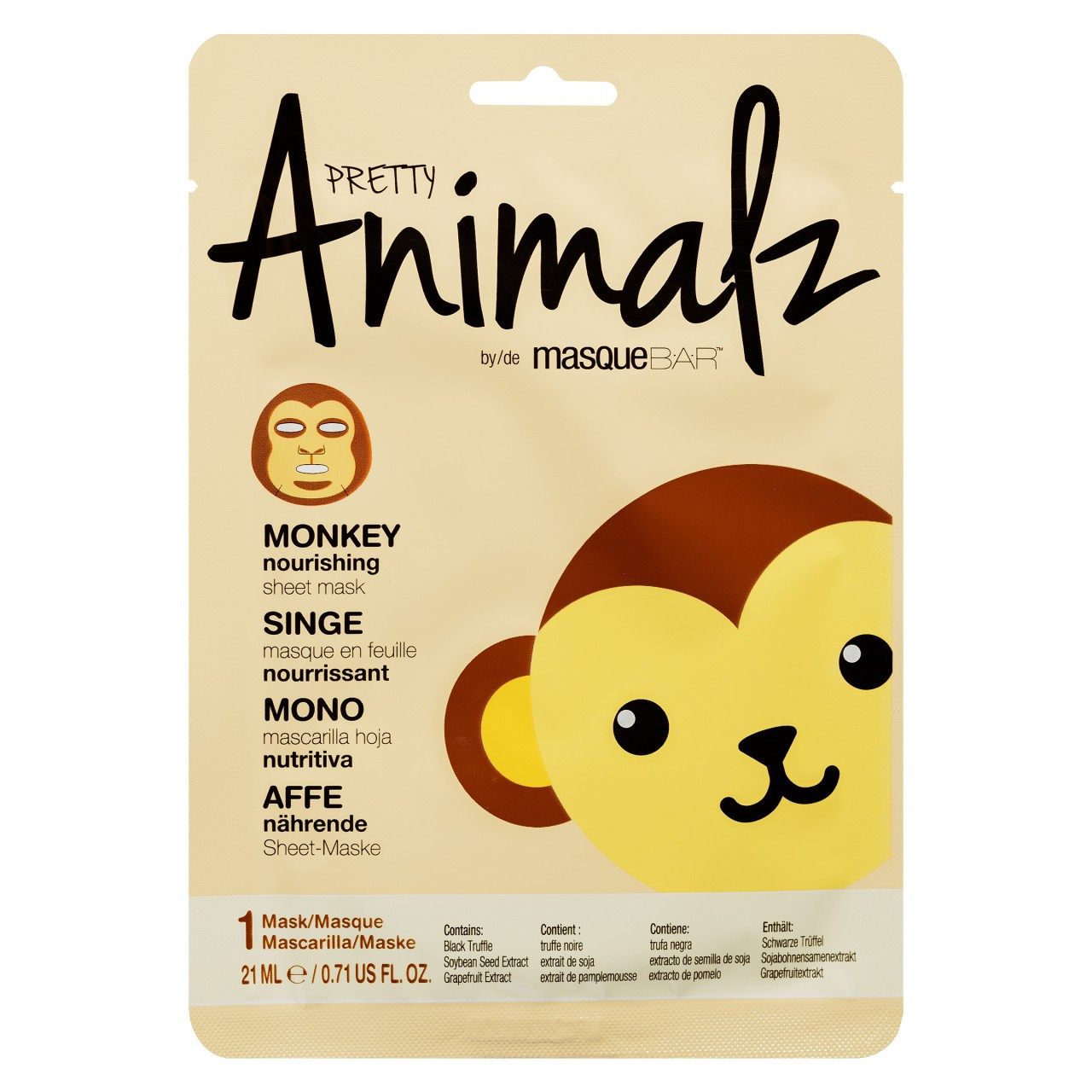 masqueBAR Animalz Monkey Sheet Mask Maska Na Obličej 21 ml