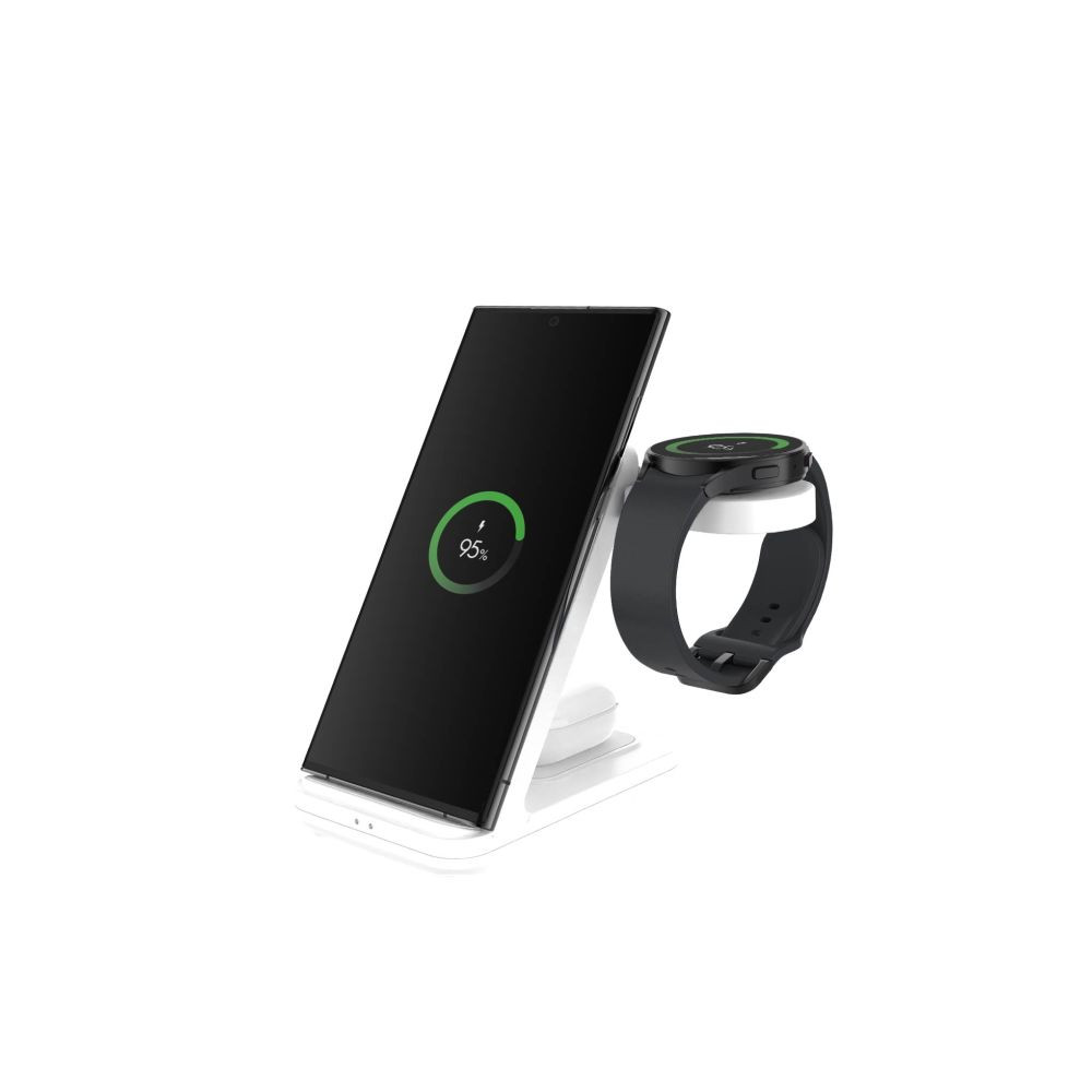 nabíječka pro mobil Stojánek Fixed Powerstation pro Samsung s bezdrátovým nabíjením až pro 3 zařízení, 15W+5w+2.5w, bílý