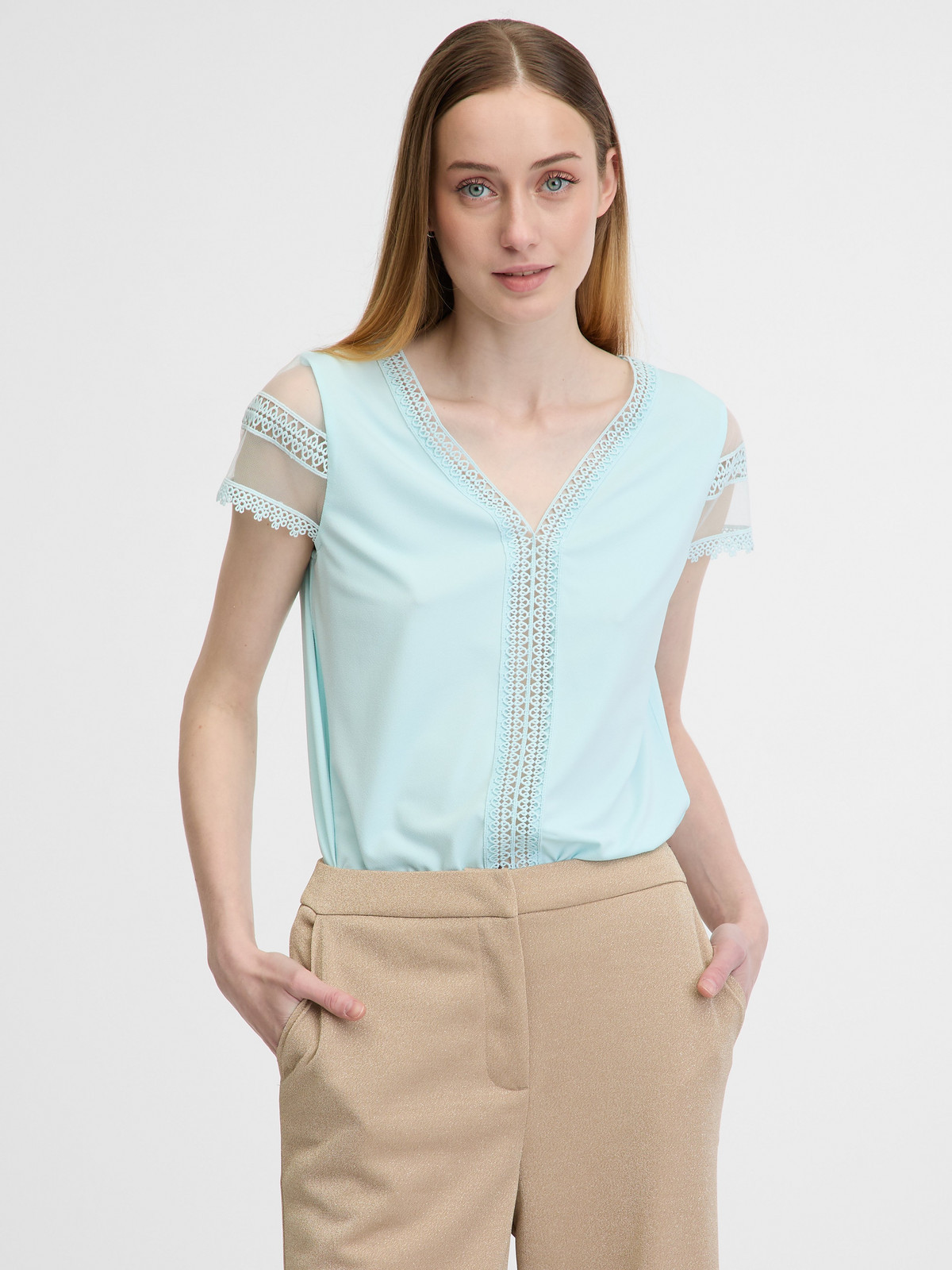 Orsay Světle modré dámské tričko s krátkým rukávem - Dámské