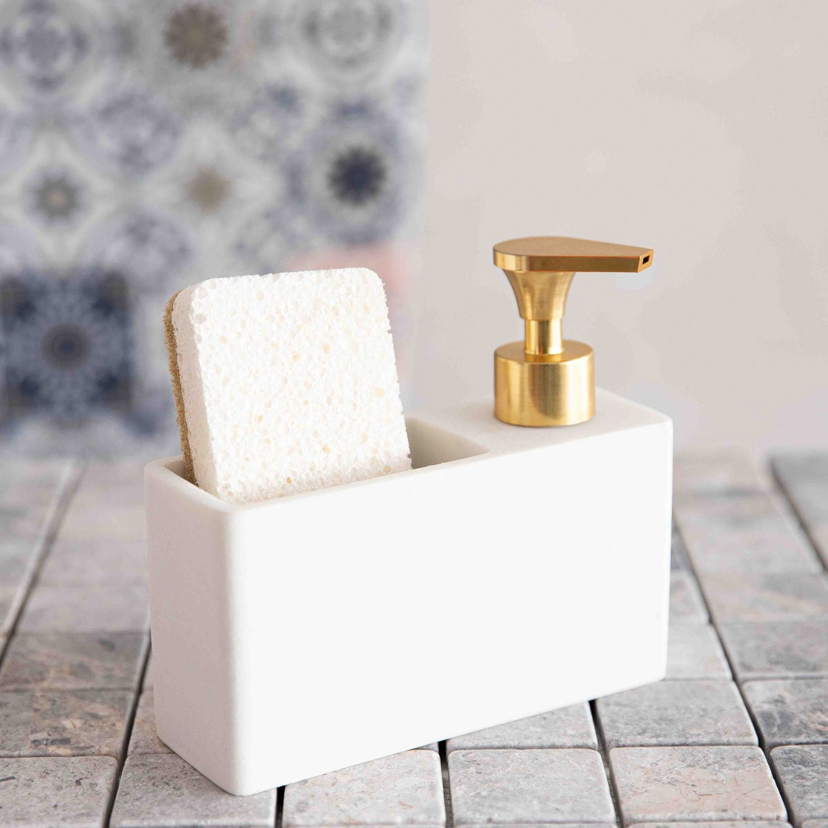 Dávkovač | TEANA | bílý se zlatou pumpičkou | 17x15 cm | 812113 Homla