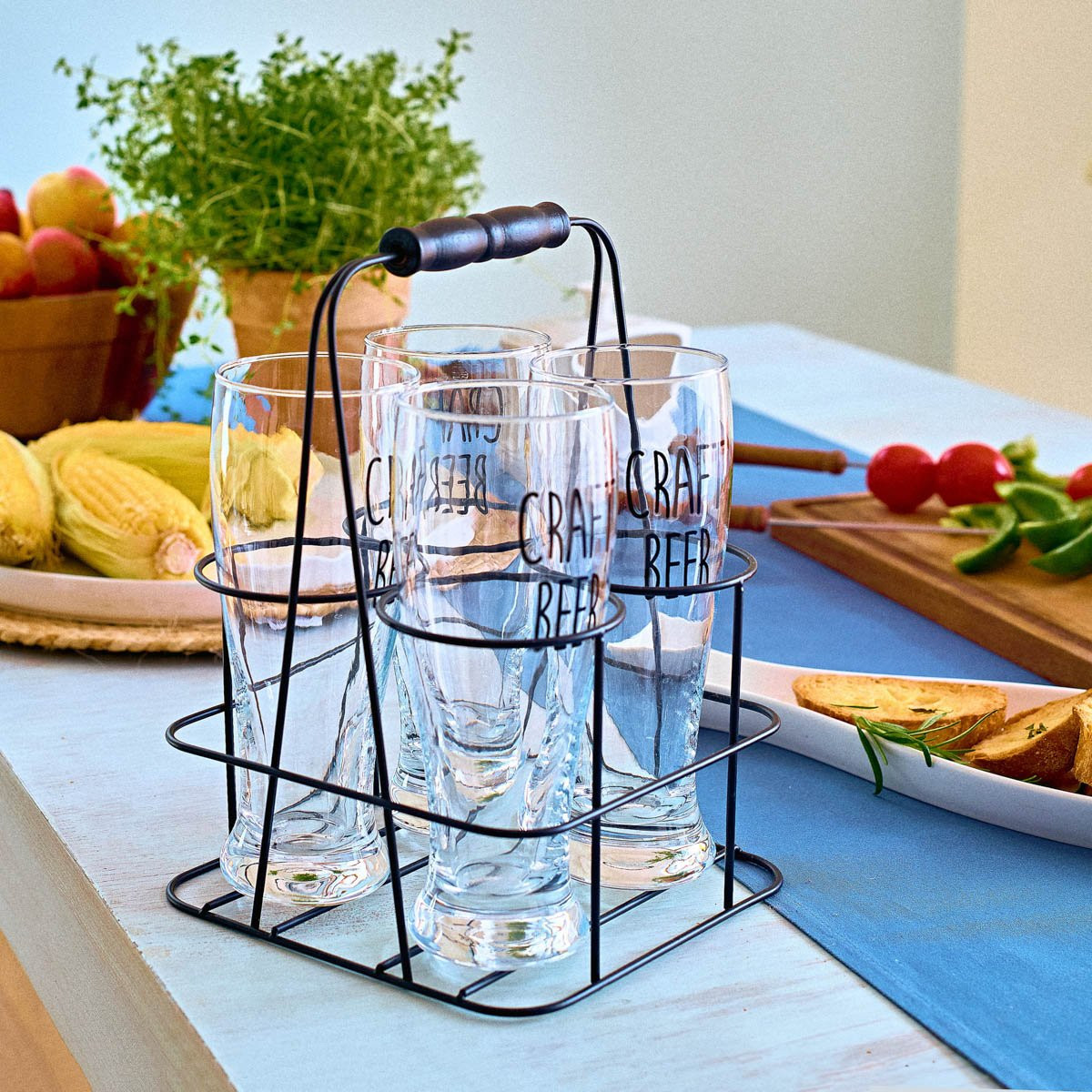 PIVNÍ SET | RAYA | s kovovým stojanem, 4 ks | 0,4 l | 894775 Homla