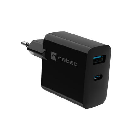 Univerzální USB nabíječka Natec RIBERA GaN 65W, 1X USB-A, 1X USB-C, Černá NUC-2145