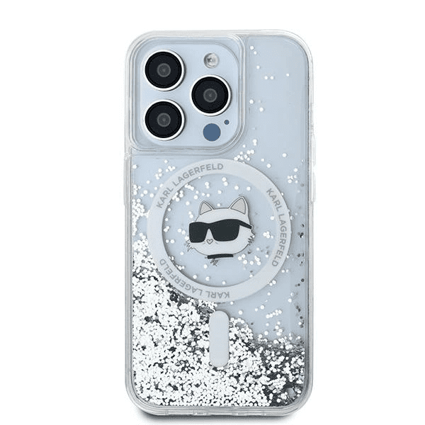 Karl Lagerfeld Liquid Glitter Choupette Head MagSafe pouzdro pro iPhone 13 Pro / 13 - čiré 3666339285661