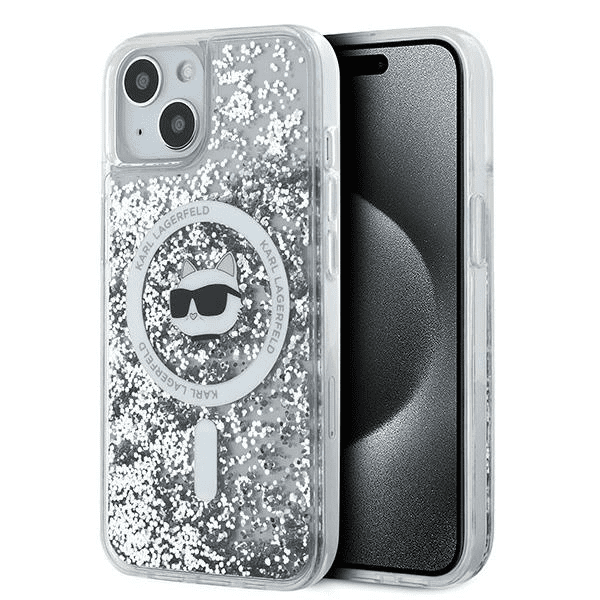 Karl Lagerfeld Liquid Glitter Choupette Head MagSafe pouzdro pro iPhone 13 - čiré 3666339285654