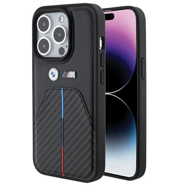 Pouzdro BMW Stamped Tricolor Stripe pro iPhone 15 Pro - černé 3666339143930