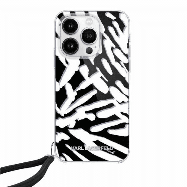 Pouzdro Karl Lagerfeld IML Zebra Pattern & Cord pro iPhone 15 Pro - černé 3666339287283