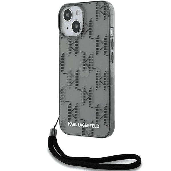 Pouzdro Karl Lagerfeld IML Mono KL Pattern & Cord pro iPhone 15 / 14 / 13 - černé 3666339258245