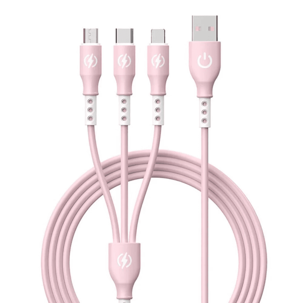 Interlook B2-3v1-růžová | USB kabel se třemi nabíjecími konektory