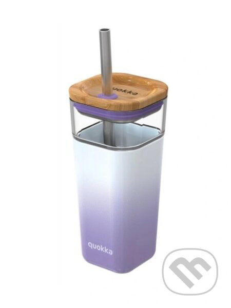 Quokka Skleněný cestovní hrnek s brčkem Liquid Cube: Lilac Gradient 540ml - Quokka