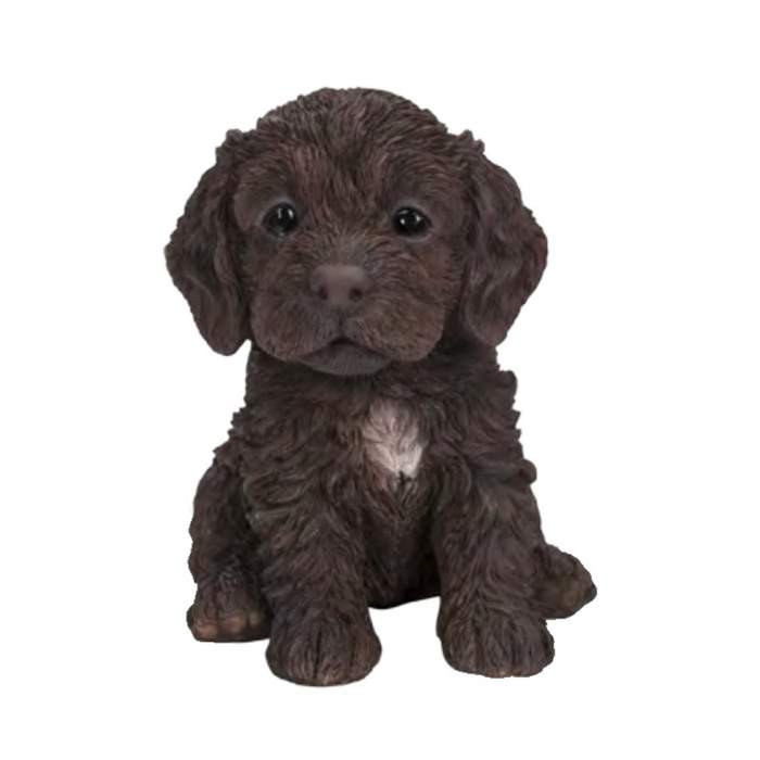 Štěně Cockapoo sedící polyresinové tm.hnědé 16cm