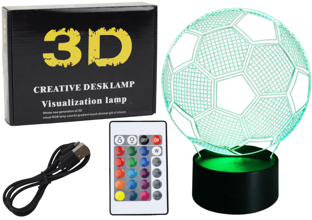 mamido Bezdrátová lampa LED Fotbalový míč 3D s dálkovým ovládáním
