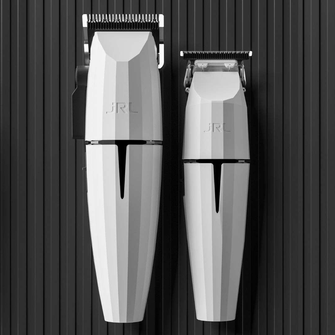 LIMITED EDITION: JRL GHOST 1 - akumulátorový střihací a konturovací strojek v bílé barvě + stlačený vzduch, 400 ml + olej na mazání M22, 200 ml