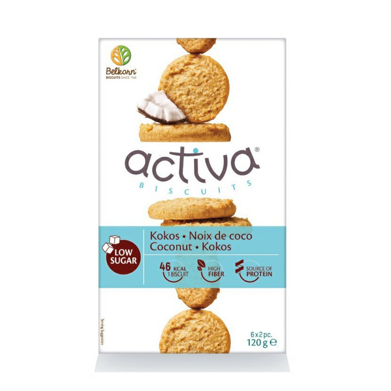 Activa Protein sušenky s vlákninou a sníženým obsahem cukru s kokosem 120 g