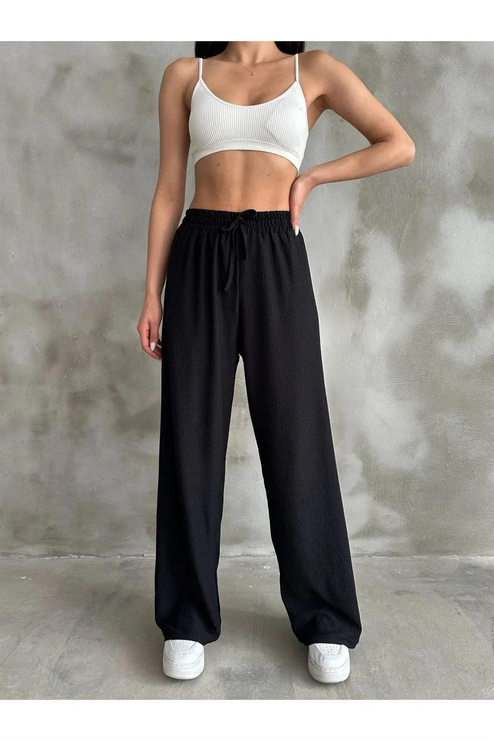 35109 Dewberry Elastic Waist Women Pants-BLACK