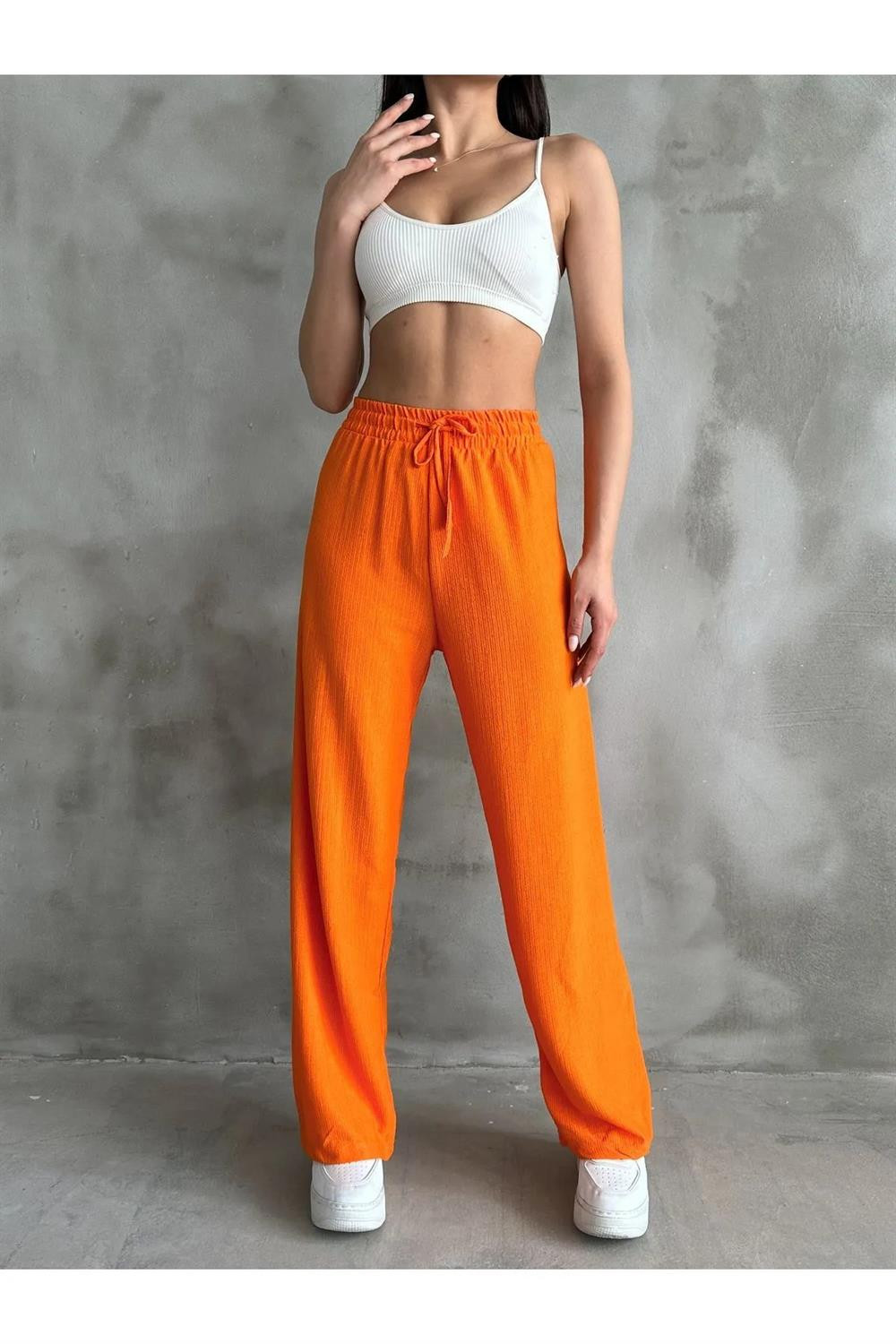 35109 Dewberry Elastic Waist Women Pants-ORANGE