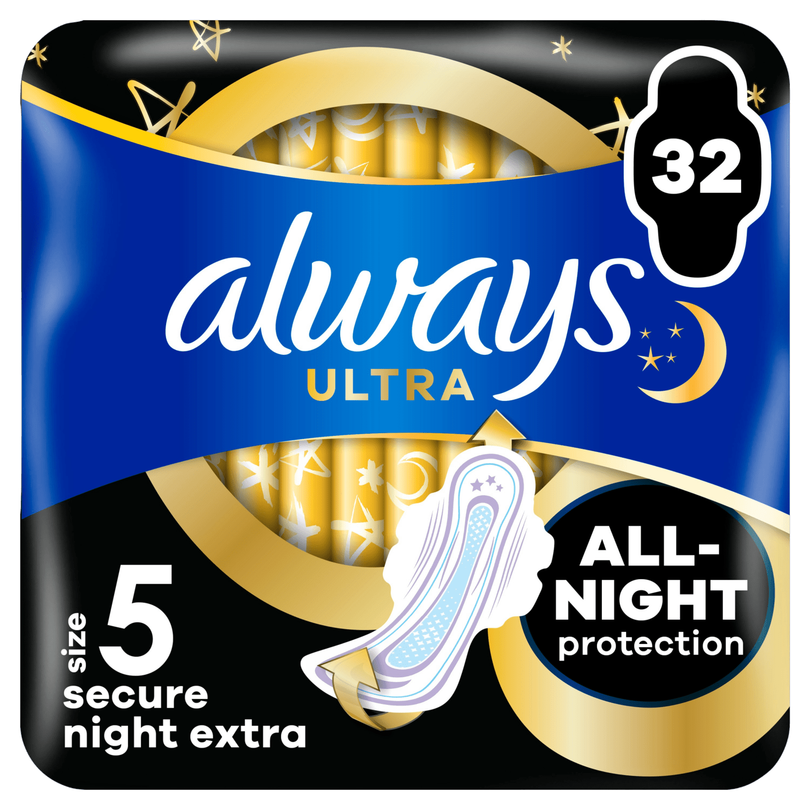 ALWAYS Ultra Secure Night Extra hygienické vložky (vel. 5) s křidélky 32 ks