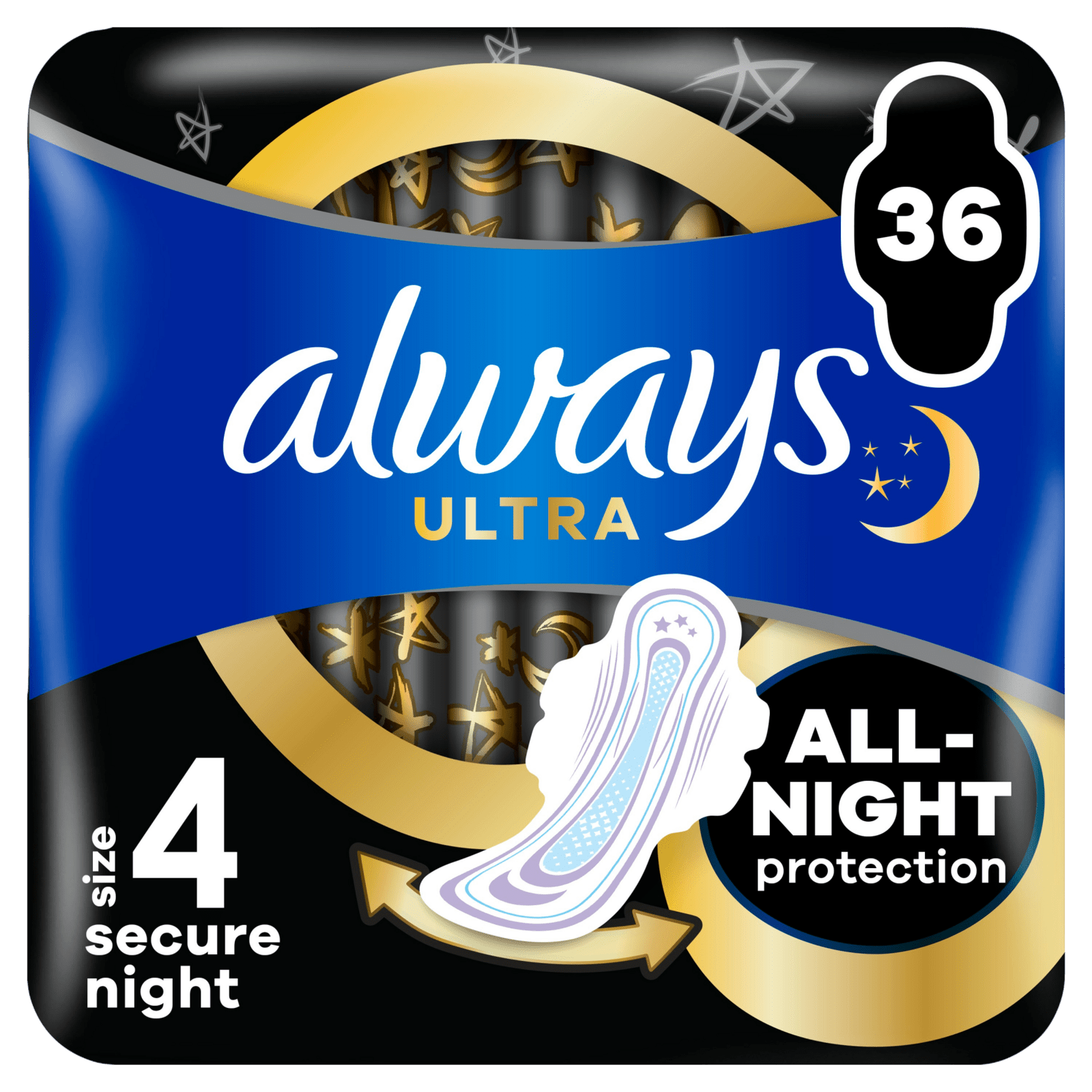 ALWAYS Ultra Secure Night hygienické vložky (vel. 4) s křidélky 36 ks