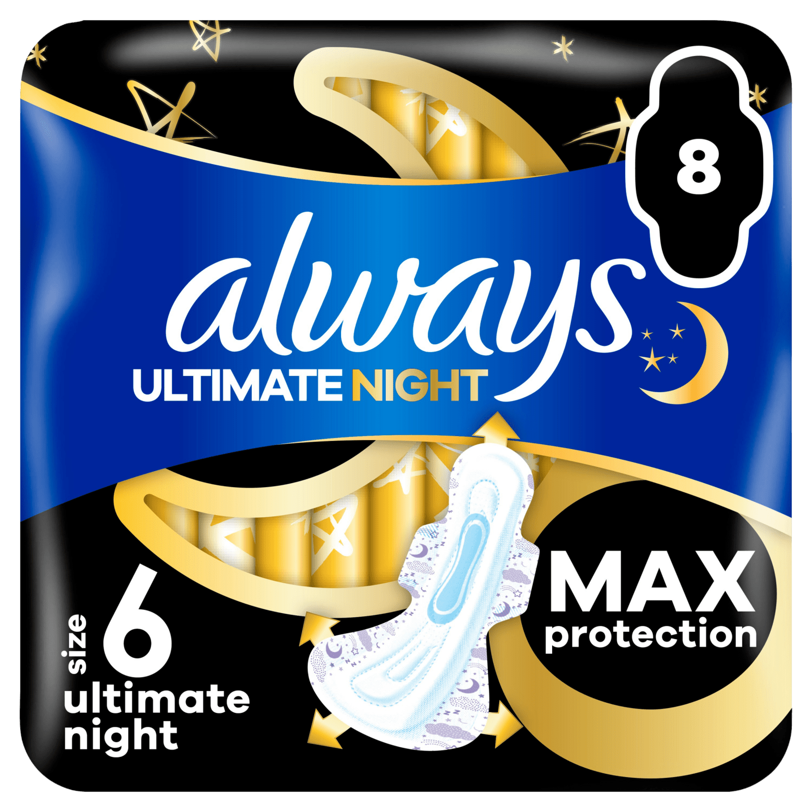 ALWAYS Ultimate Night hygienické vložky (Vel. 6) s křidélky 8 ks