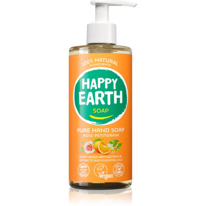 Happy Earth 100% Natural Pure Hand Soap Rose Petitgrain tekuté mýdlo na ruce 300 ml