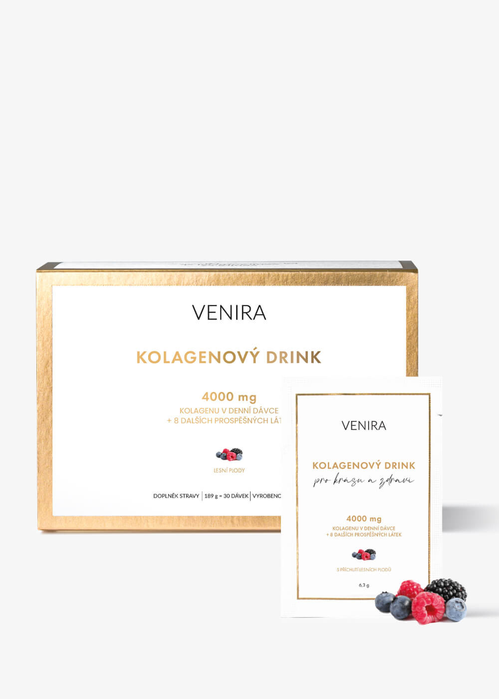 VENIRA kolagenový drink pro vlasy, nehty a pleť, lesní plody, vepřový kolagen, 30 sáčků