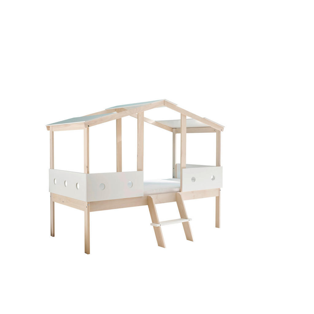 Xora DĚTSKÁ POSTEL SE STŘÍŠKOU, 90/200 cm, bílá, barvy borovice