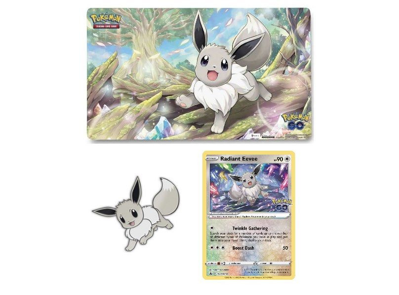 Nintendo Pokémon Radiant Eevee - hrací podložka + odznak (kov) a karta (foil)