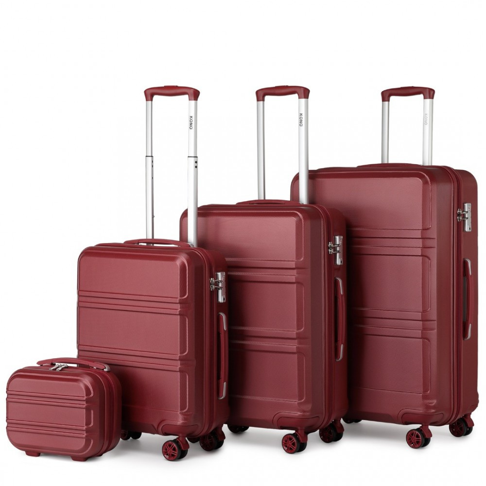 KONO Set 4 cestovních kufrů s horizontálním designem - ABS - burgundy - 10L/44L/66L/96L