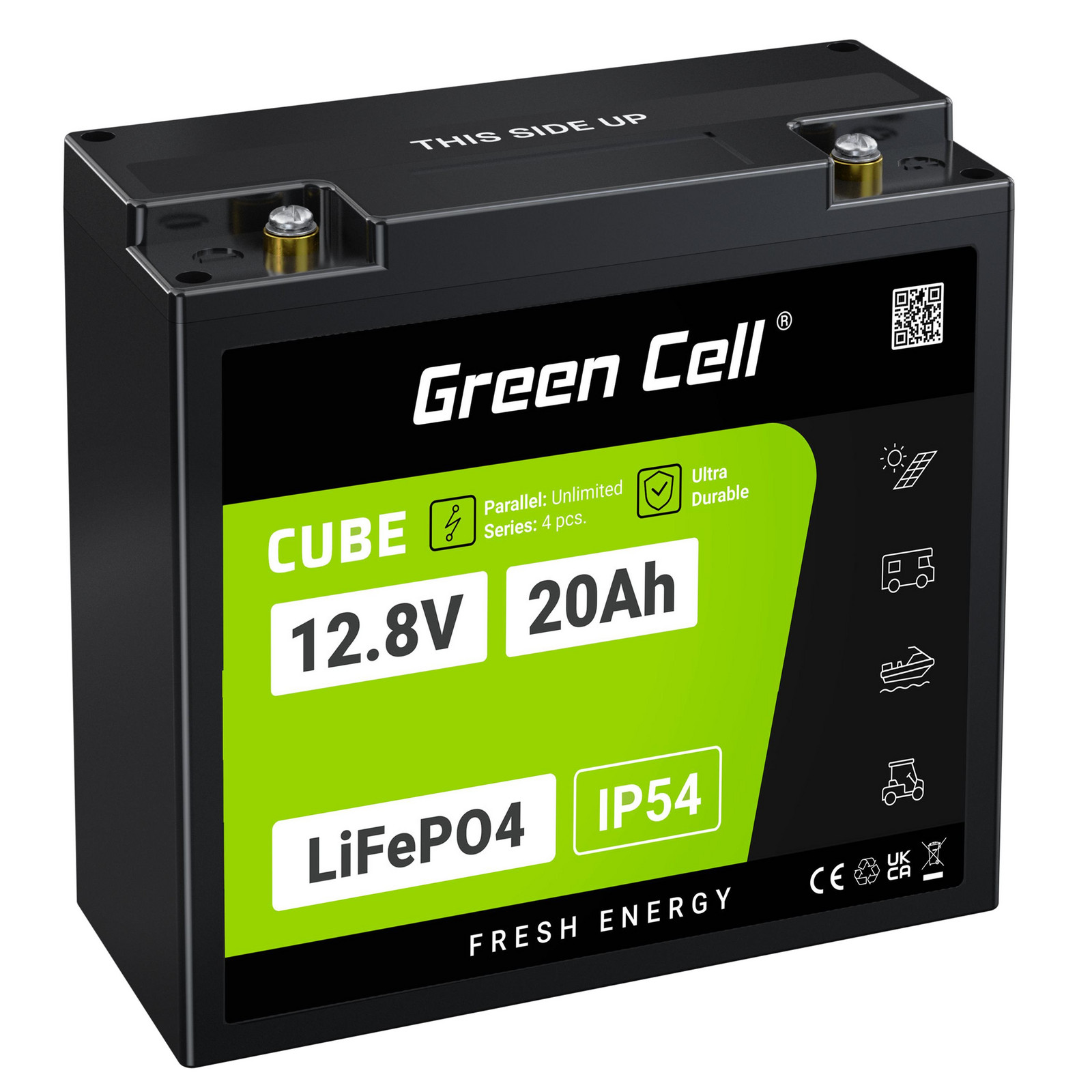 Green Cell CUBE LiFePO4 20Ah 12.8V 256Wh Lithium Iron Phosphate Baterie pro Tractor, Lawnmower, Electric Vehicles LFPGC12V20AH neoriginální