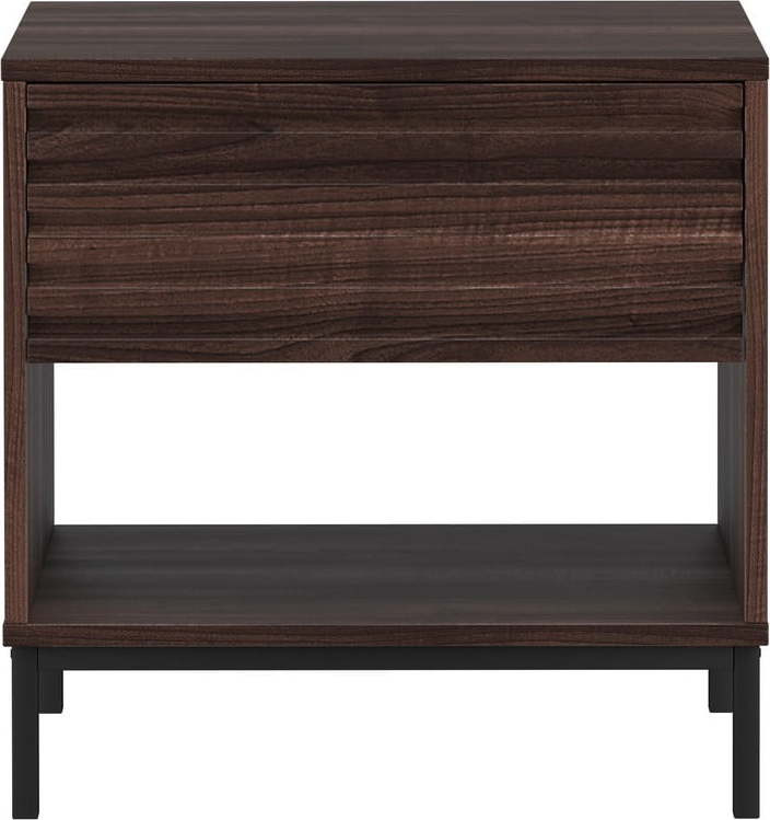 Tmavě hnědý noční stolek s deskou v dekoru ořechového dřeva Celine – Støraa