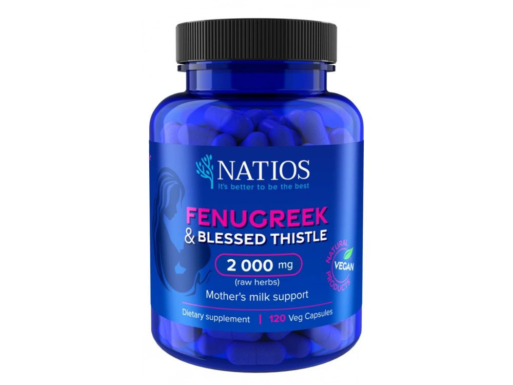 Natios Fenugreek & Blessed Thistle Extract, Pískavice & Benedikt, 2000 mg 120 veg. kapslí