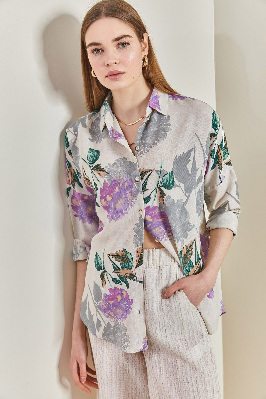 Bianco Lucci Women's Multi-Patterned Oversized Shirt