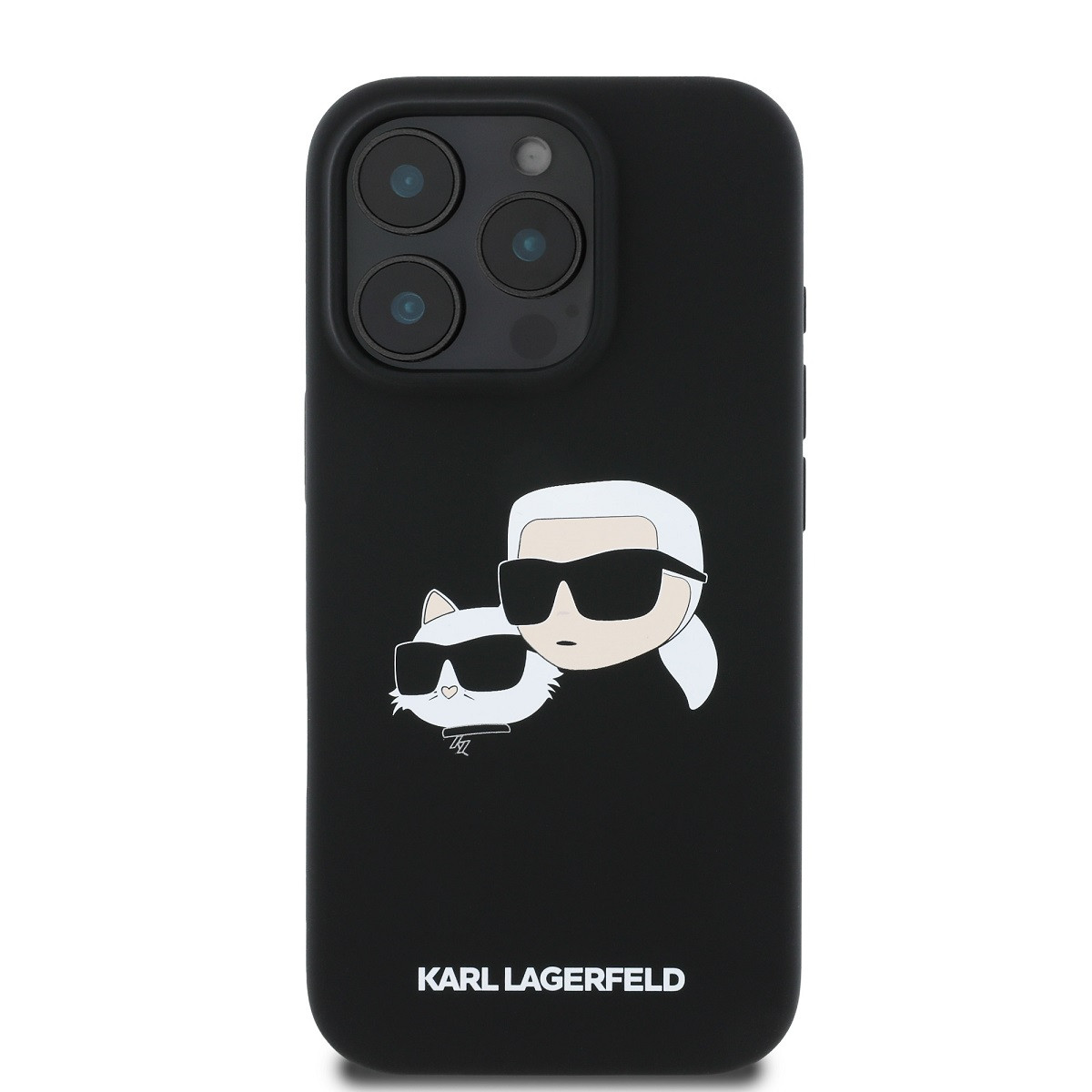 Zadní kryt Karl Lagerfeld Liquid Silicone Double Heads MagSafe pro Apple iPhone 16 Pro, černá