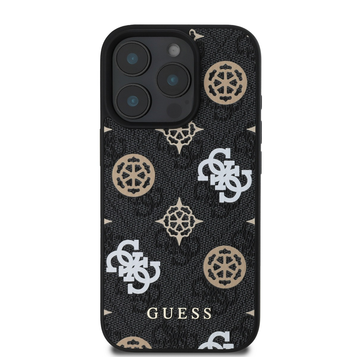 Zadní kryt Guess PU 4G Peony MagSafe pro Apple iPhone 16 Pro, černá