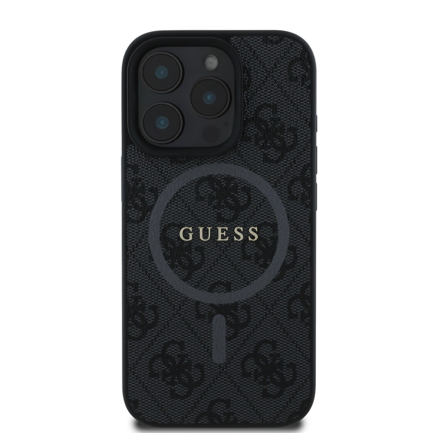 Zadní kryt Guess PU Leather 4G Colored Ring MagSafe pro Apple iPhone 16 Pro, černá