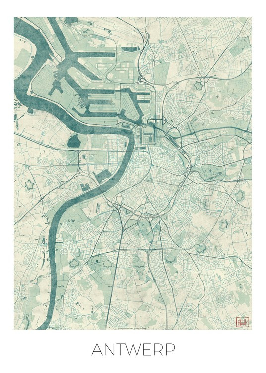 Hubert Roguski Mapa Antwerp, Hubert Roguski, 30 × 40 cm