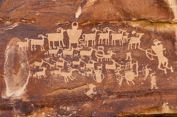 John Elk III Ilustrace UT, Nine Mile Canyon, petroglyphs, The Great Hunt, John Elk III, 40 × 26.7 cm