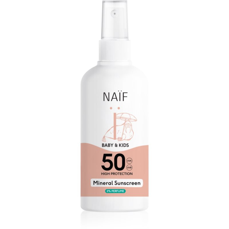 Naif Baby & Kids Mineral Sunscreen SPF 50 0 % Perfume ochranný sprej na opalování 100 ml